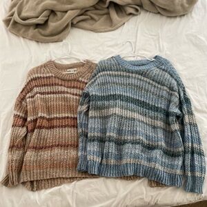 Striped Knit Sweater Set - Blue and Brown